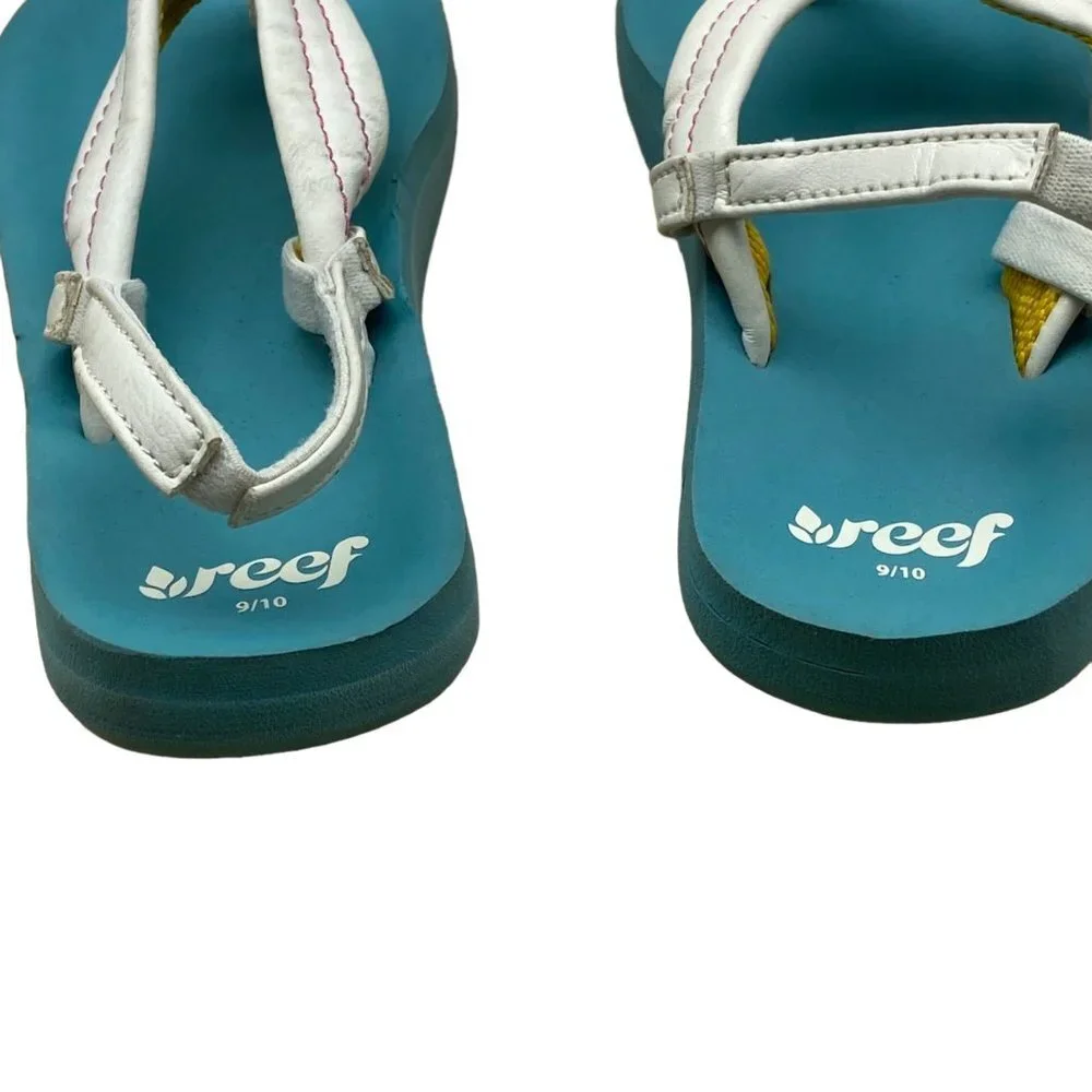 Reef Girl Light Blue Ankle Strap Little Ahi‎ Floral Flip Flop Sandals Sz 9/10